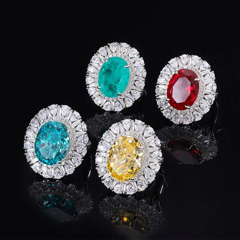 OANA Women's Ring S925 Whole Body Silver Best Selling Imitation Colored Treasure Model Luxury Inlaid Egg-shaped Jewelry