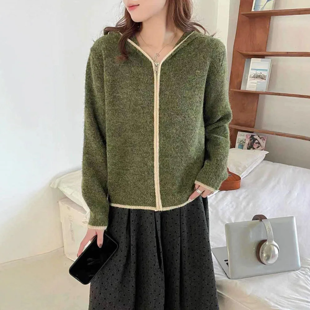 

Hooded Zipper Knitted Cardigan Women's Clothing 2025 Autumn and Winter New Sweater Women's Top