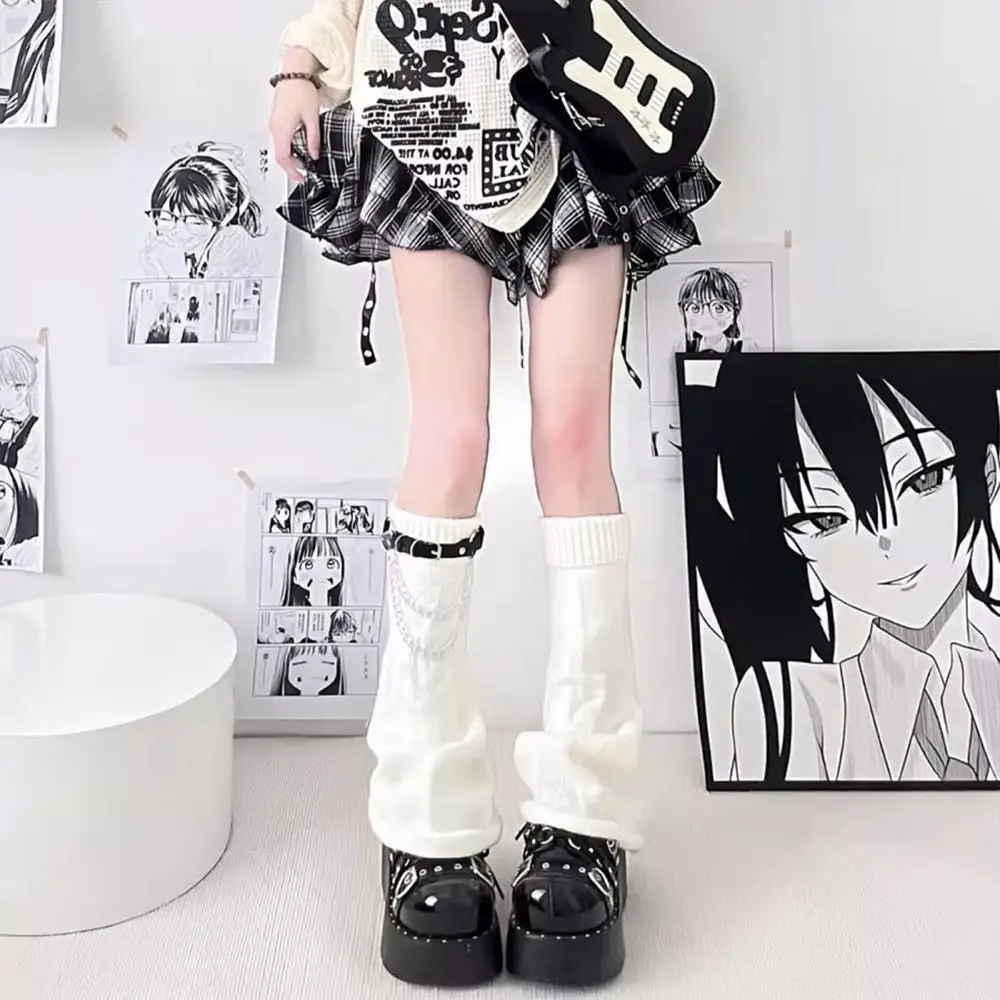 Calentadores de piernas góticos a rayas para mujer, calcetines largos de Lolita blancos y negros, calcetines de invierno japoneses tejidos, calentadores de brazos y tobillos, cubierta de piernas anchas