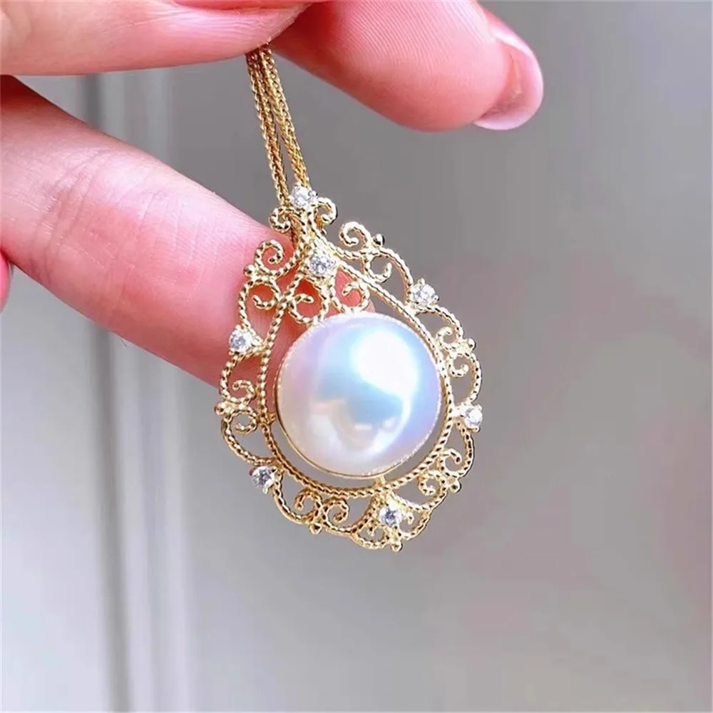 DIY Pearl Accessories 18K Bag Gold and Copper Thick Gold Plated Court Retro Lace Pendant Work in Progress Empty Tray Women