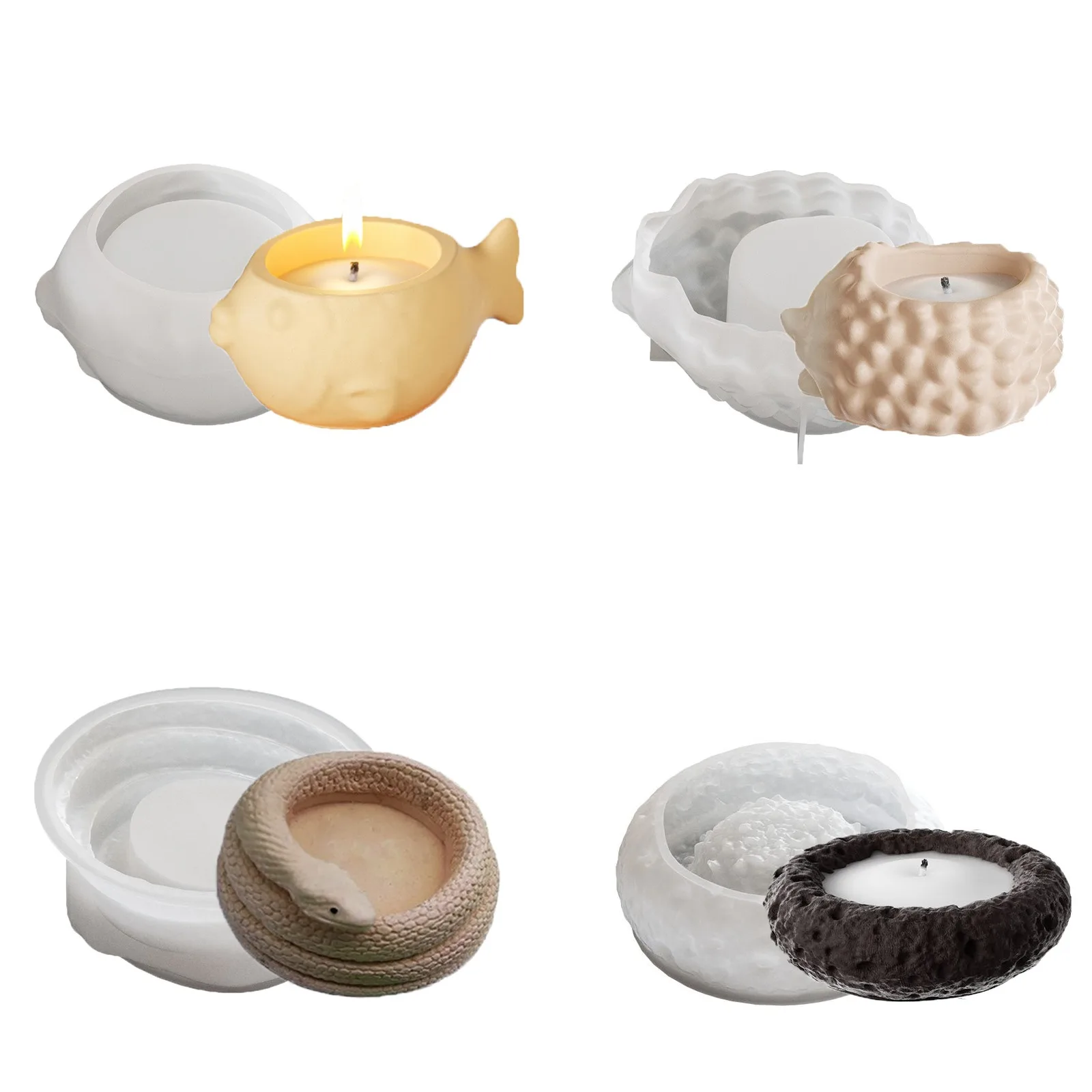 القنفذ ذهبية الروائح شمعة كوب قالب من السيليكون بالتنقيط الغراء DIY بها بنفسك حجر نمط روك الحيوان بيثون الجبس تخزين كوب القالب #6