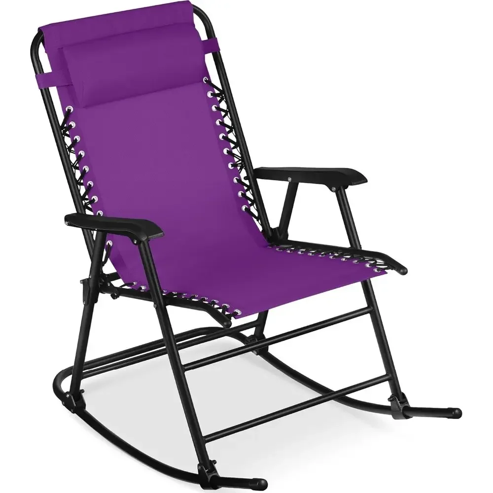 Amethyst Purple Zero Gravity Reclining Outdoor Rocking Chair with Adjustable Pillow for Patio, Lawn, Beach, and Camping