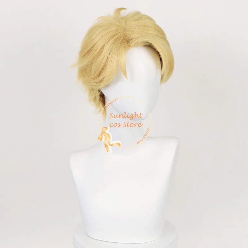 Pelucas de Anime Loid Forger de alta calidad para hombres, cabello sintético resistente al calor, gorra de peluca, Cosplay, corto, amarillo dorado, 30cm