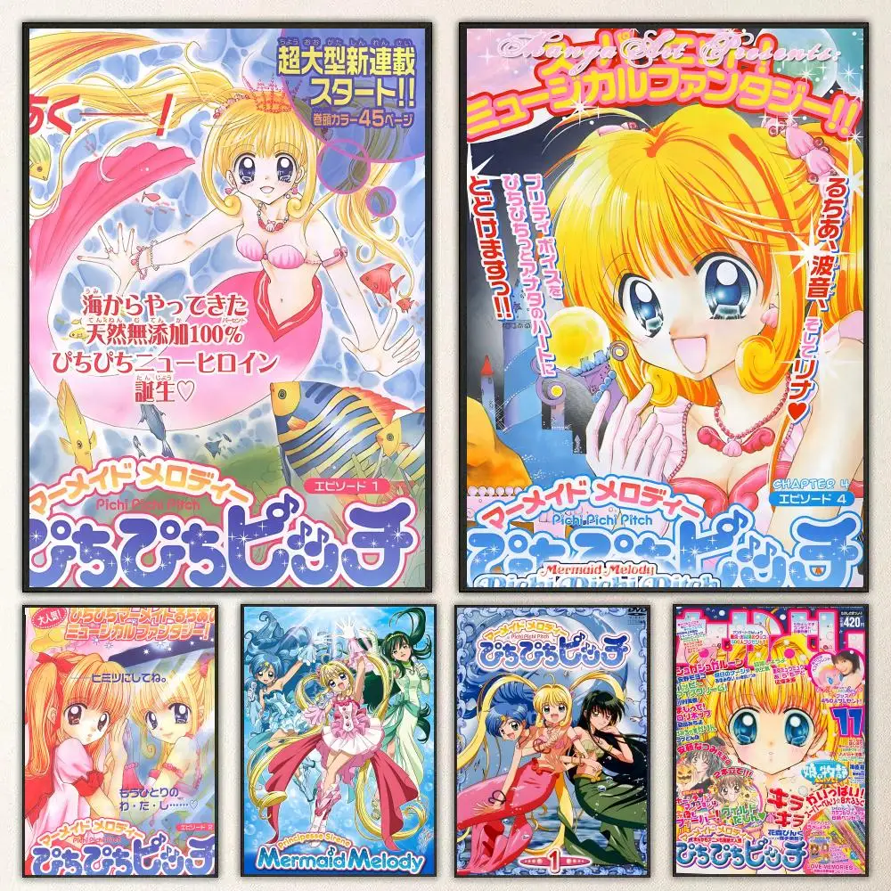 Anime Mermaid Melody Poster Self-adhesive Art Waterproof Paper Sticker Coffee House Bar Room Wall Decor