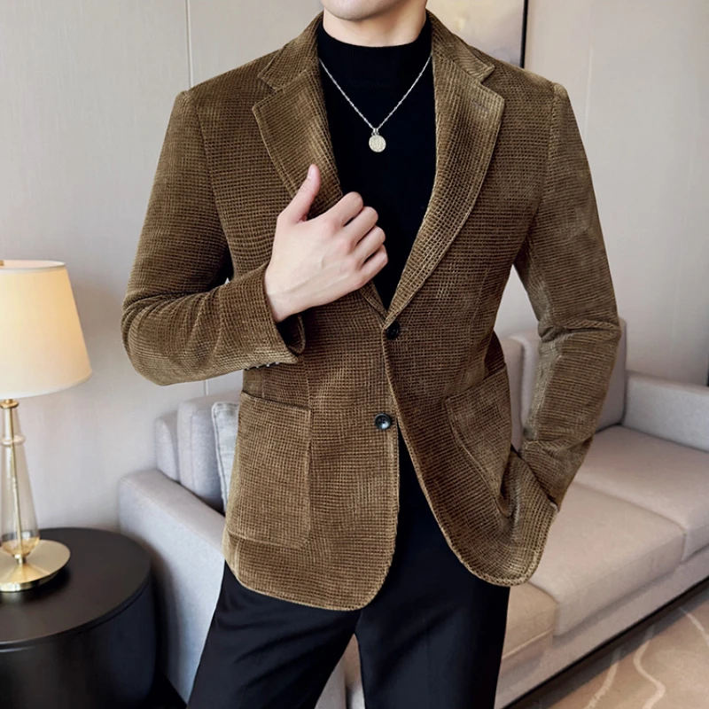 Autumn Winter Chenille Velvet Suit Jacket Men Slim Fit Business Social Men Blazers Fashion Wedding Banquet Party Dress Coats