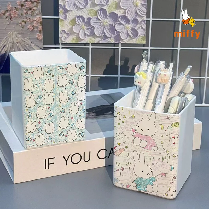 

Cute Miffy Pen Holder Multi Functional Storage Box Desk Pen Organizer Creative Cartoon Desktop Decoration Anime Accessories Gift
