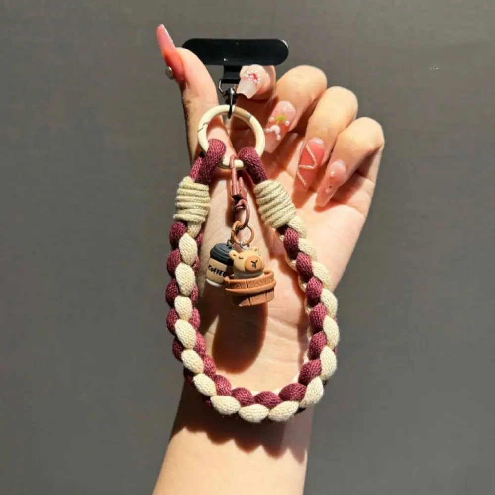 

Съемный кулон для телефона с капибарой, короткий ремешок для телефона, ремешок для мобильного телефона, плетение веревки, анти-потерянный брелок для кукол капибары, подарки