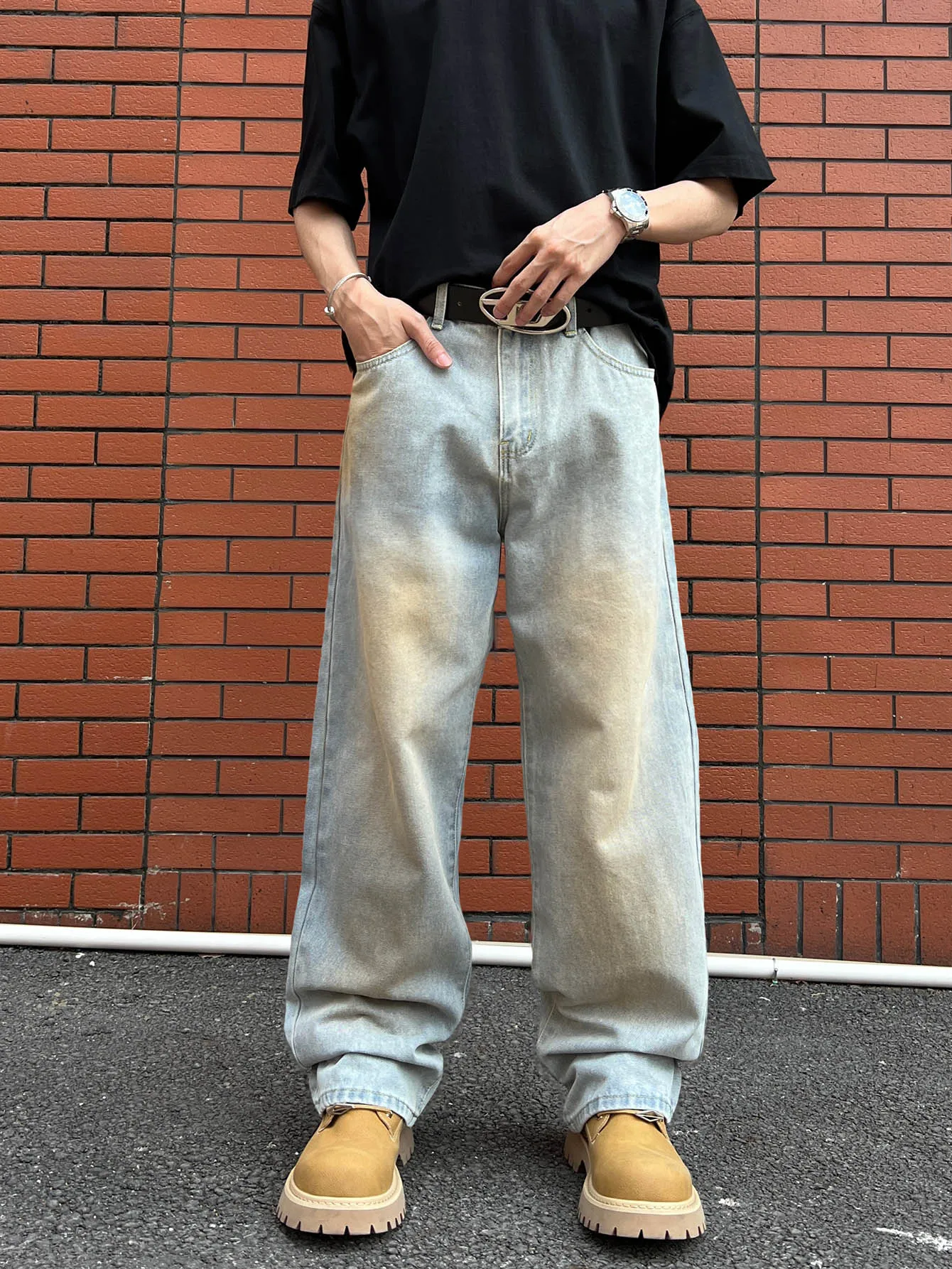 

Streetwear New Retro Men's Jeans Washed Baggy Jeans Men Fashion Retro Punk Casual Gothic Straight Leg Pants Men's Clothing