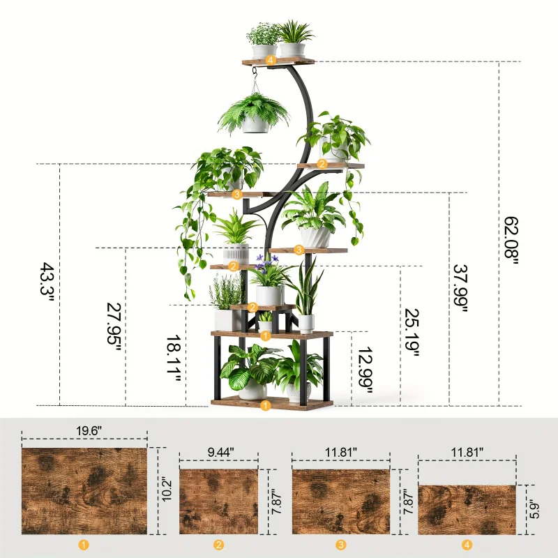 Metal，S Shape， Indoor， Indoor Plant Stand with Grow Light， For Home Use， Terrace