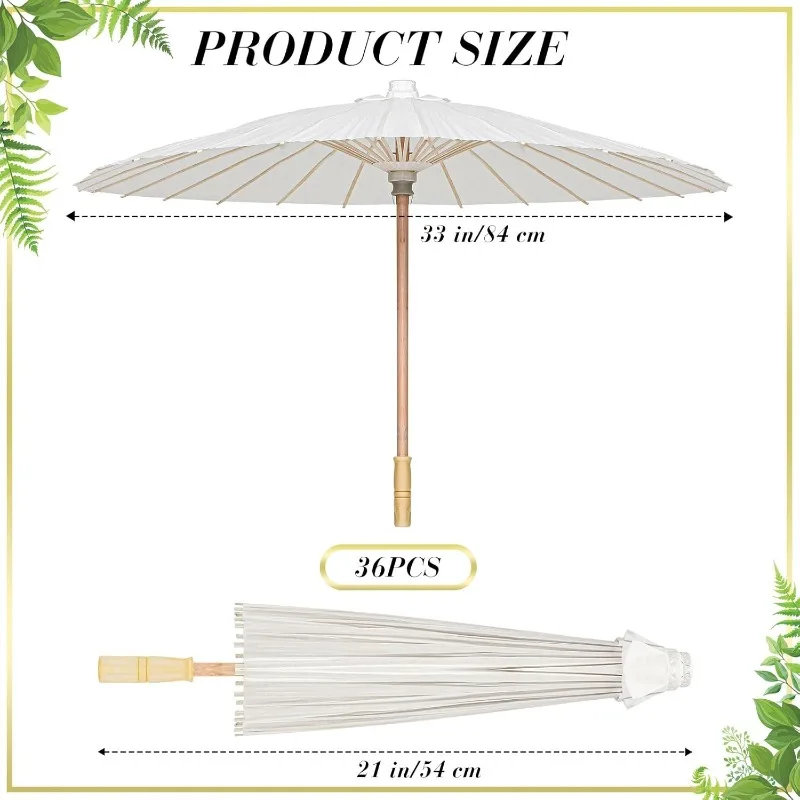 33 Inches Paper Umbrellas Pape DIY Oiled Paper Painting Umbrellas Crafts for Wedding Bridal Party Decor (White,36 Pack)