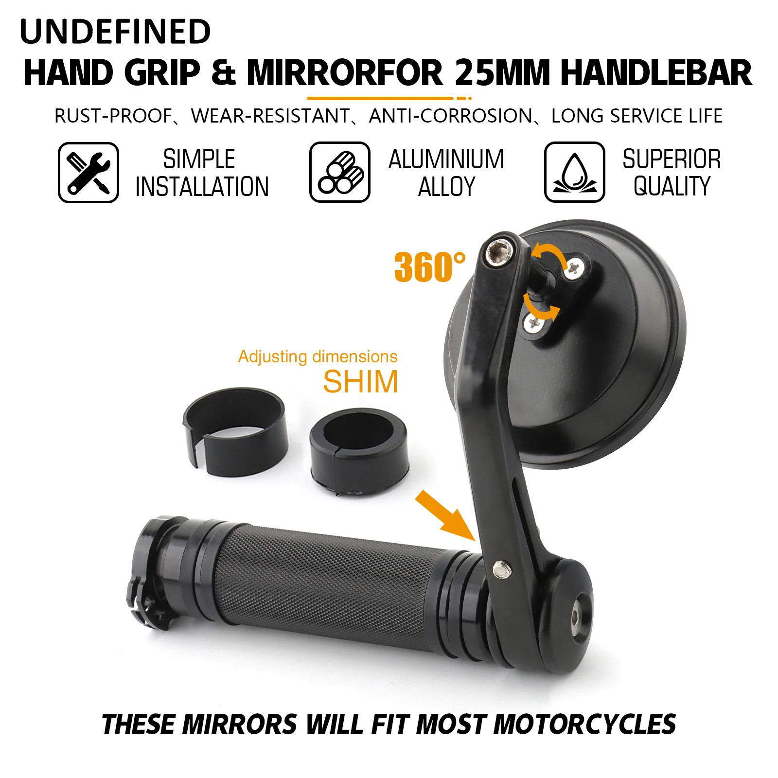 Motorcycle Hand Grips Bar End Rearview Side Mirror Black 1‘’ 25mm Handlebar For Harley Honda Suzuki Yamaha Cafe Racer Universal