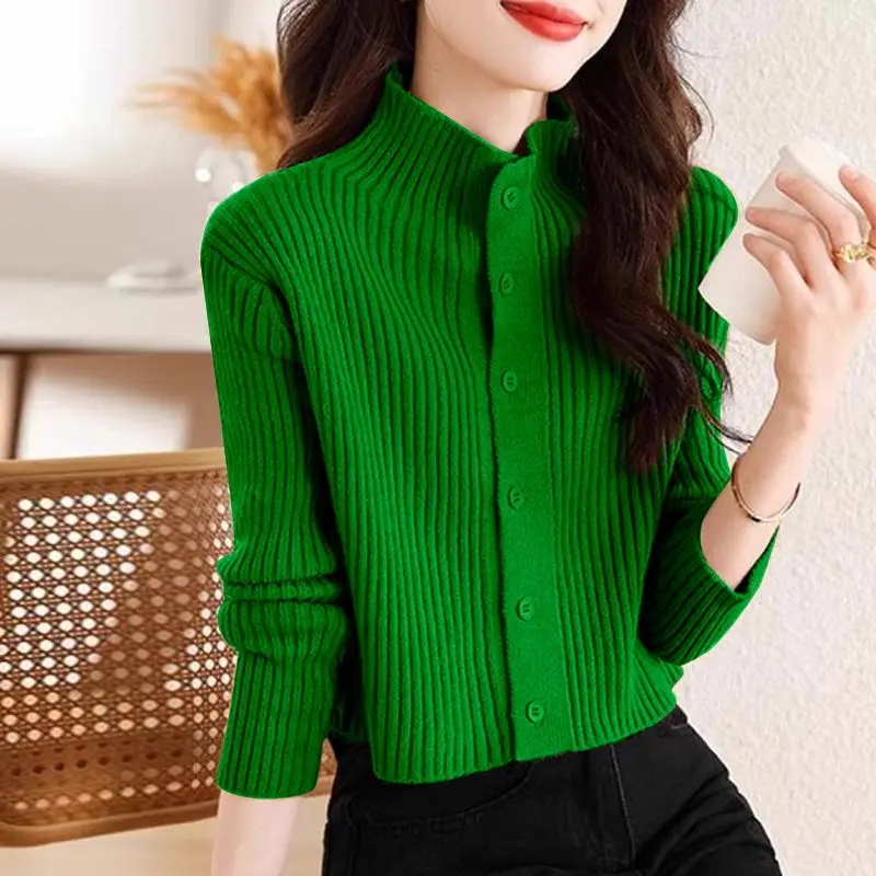 Fashion Solid Color Button All-match Cardigan Sweaters Women\'s Clothing 2024 Autumn Winter New Loose Knitted Casual Tops