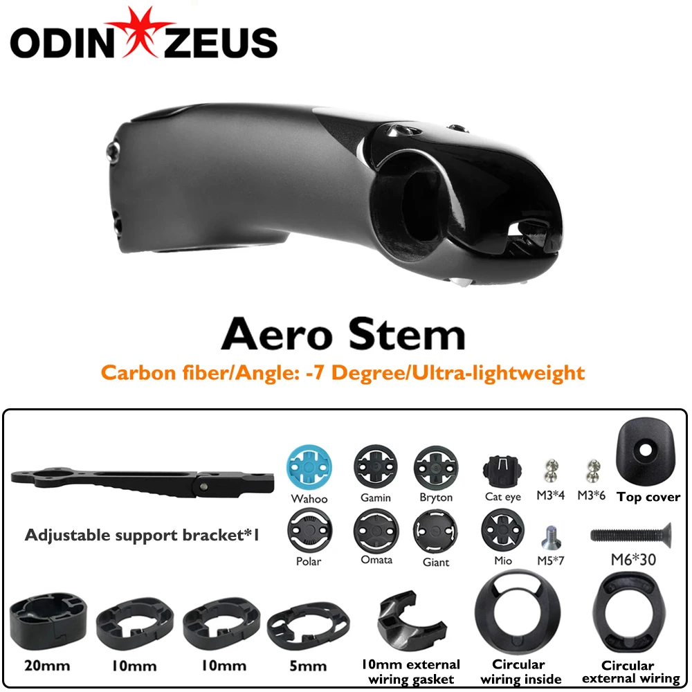 

SES Aero Road Stem dual-hole- IN-Route Compatible, 194g ultra-light carbon fiber, 80-130mm internal wiring for roads/gravel/MTB