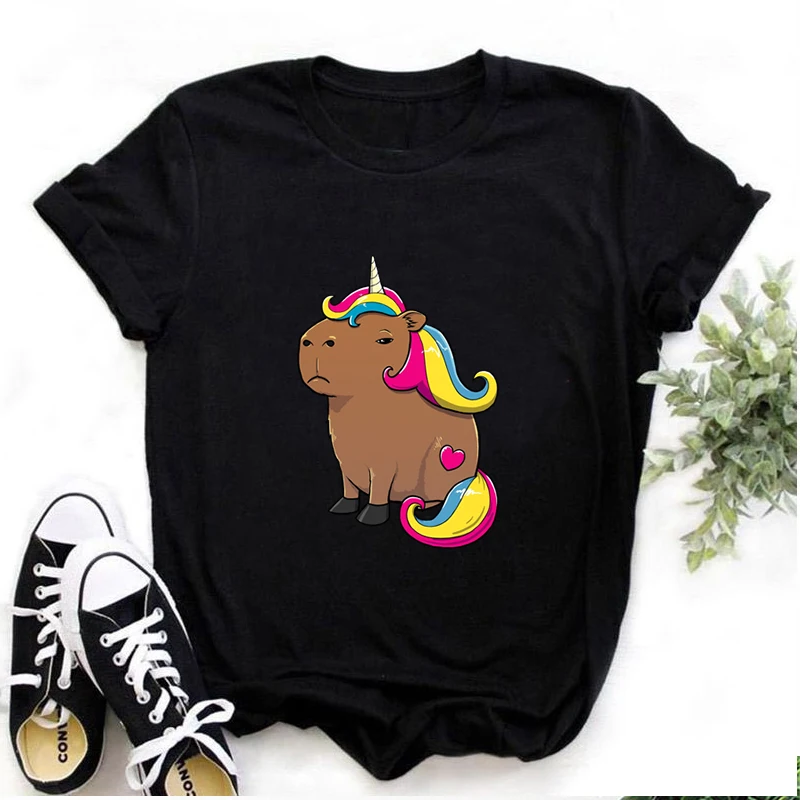 Capybara Unicorn Graphic T Shirt Grumpy Capybara Clown Cartoon Print Unisex T-shirt Fashion Streetwear O-Neck Women/Men Tshirt