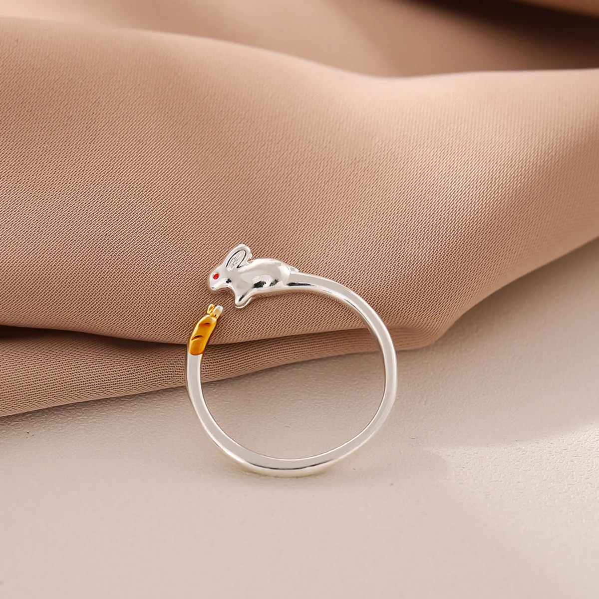 

New Simple Cute Rabbit Bunny 925 Sterling Silver Jewelry Sweet Animal Creative Exquisite Crystal Opening Rings R125