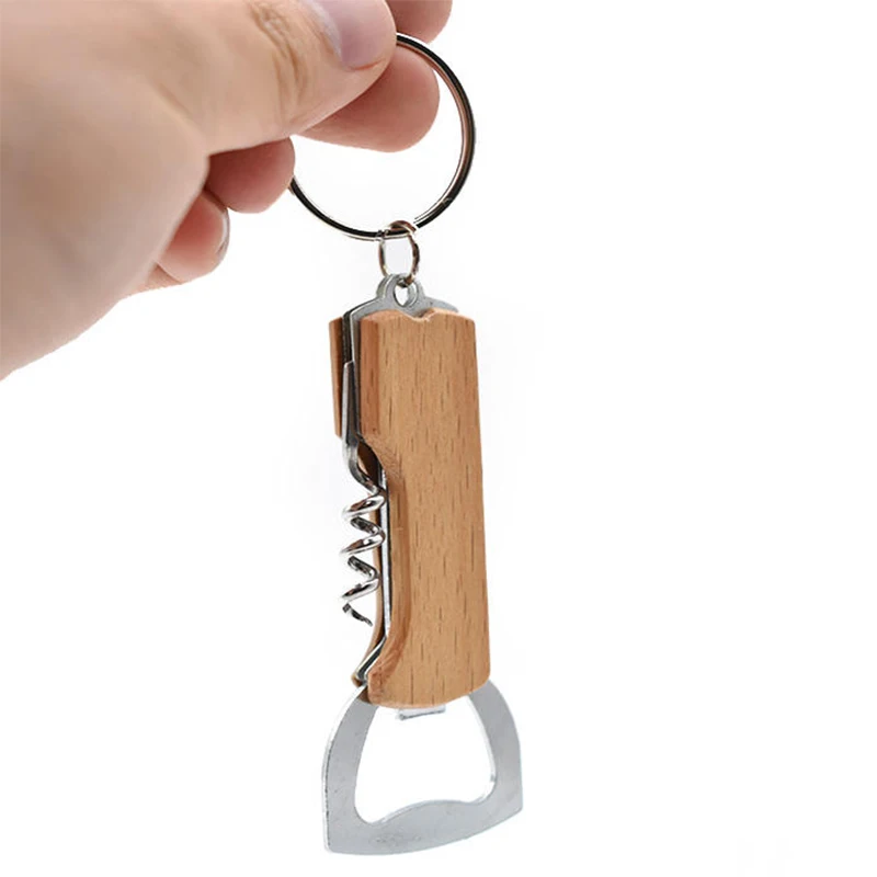 

1 Piece Multifunctional 3 In 1 Corkscrew & Opener Peeler Key Chain Wood Handle Wine Core Screw Beer Bottle Opener Keychains