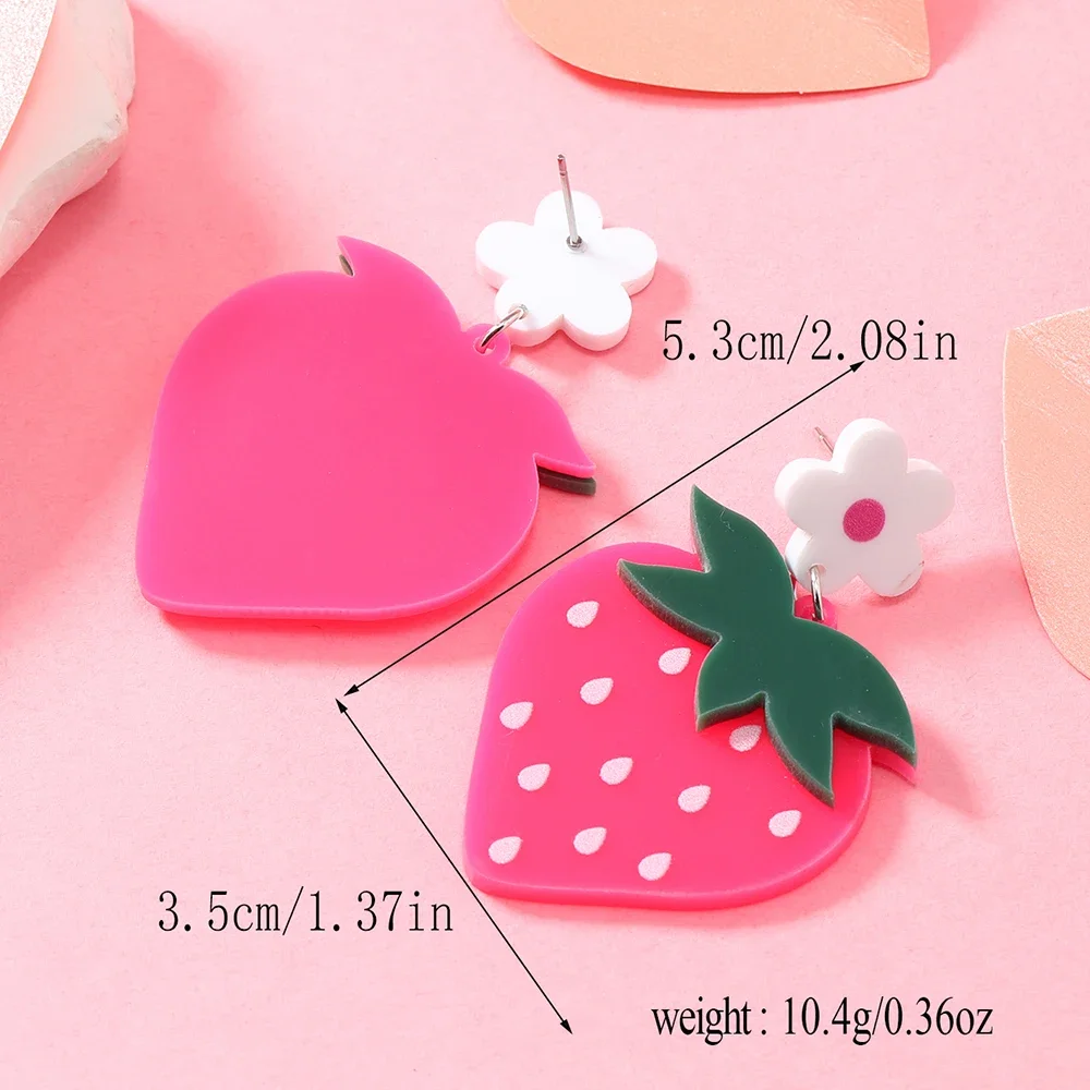 Summer and Autumn Cool Fruits Sweet Strawberry Earrings Earrings Earrings Acrylic Green Leaves White Flower Earrings Female