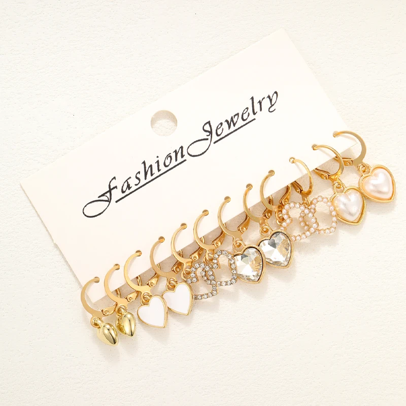 36 Pcs Boho Heart Hoop Earring Set for Women Gold Color Bohemia Vintage Pearl Earring European and American Jewelry Gifts 2024