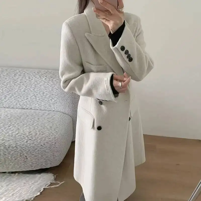 Women's Waist-Cinching Style Double-faced Woolen Coat  2025 Chic Suit Collar Thickened Belt Warm Autumn Winter Ov5LA3