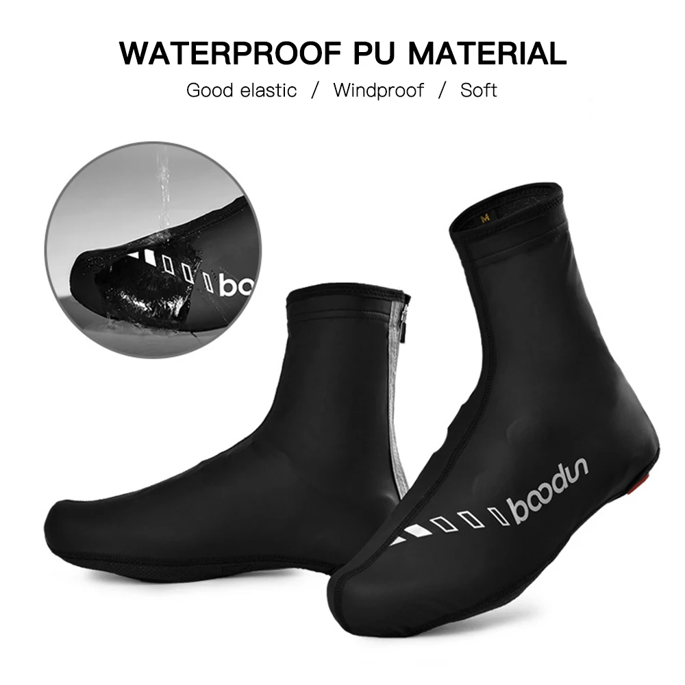 Winter Fiets Schoenenhoes Waterdichte PU Schoenenhoes Antislip Overschoenen met Rits en Fluweelvoering Regen Schoenenhoes Beschermer