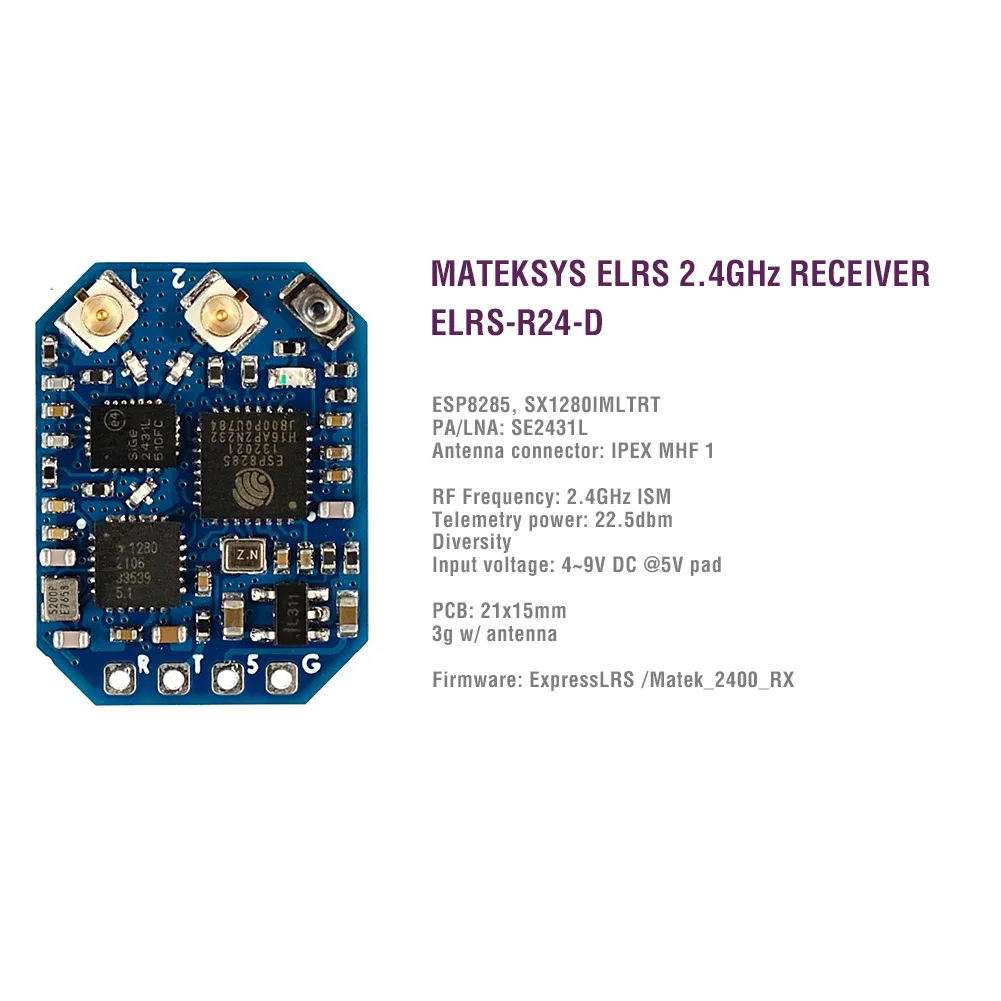 

MATEK R24D ELRS-R24-S ELRS-R24-D Приемник 2,4G ExpressLRS CRSF для RC FPV Racing Фристайл Nano Micro Mini Дроны дальнего действия
