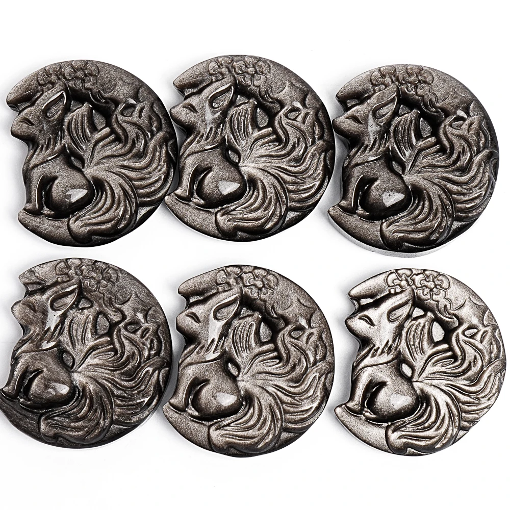 

Natural Silver Obsidian Stone Pendant Carved Moon Nine-Tailed Fox Bead For Jewelry Making Diy Necklace Bracelet Accessory