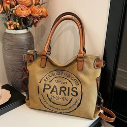 Women Casual Totes Large Capacity Canvas Handbags Fashion Letters Printed Travel Storage Big Bags Ladies Shoulder Messenger Bag