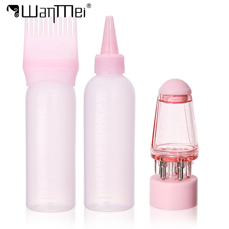 

3pcs/set Hair Root Essential Oil Applicator Comb Hair Dyeing Shampoo Bottle Refillable Soft Scalp Massage Liquid Comb Tools