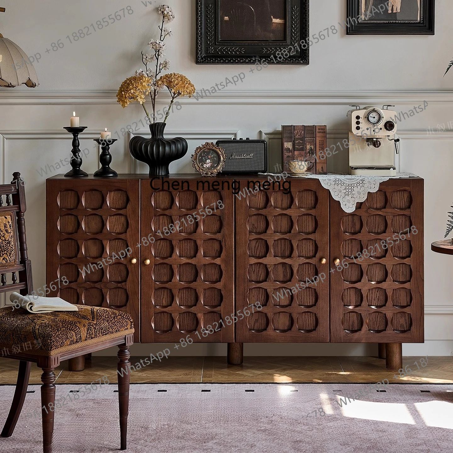 

Solid wood dining side cabinet, retro solid wood, entrance cabinet, medieval log storage, tea and wine bucket cabinet