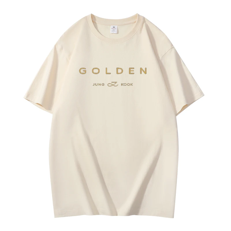 JungKook Gold Short sleeved Women's Aesthetics Standing by Your Side T-shirt Unisex Album Letter Print Gold Short sleeved Korea