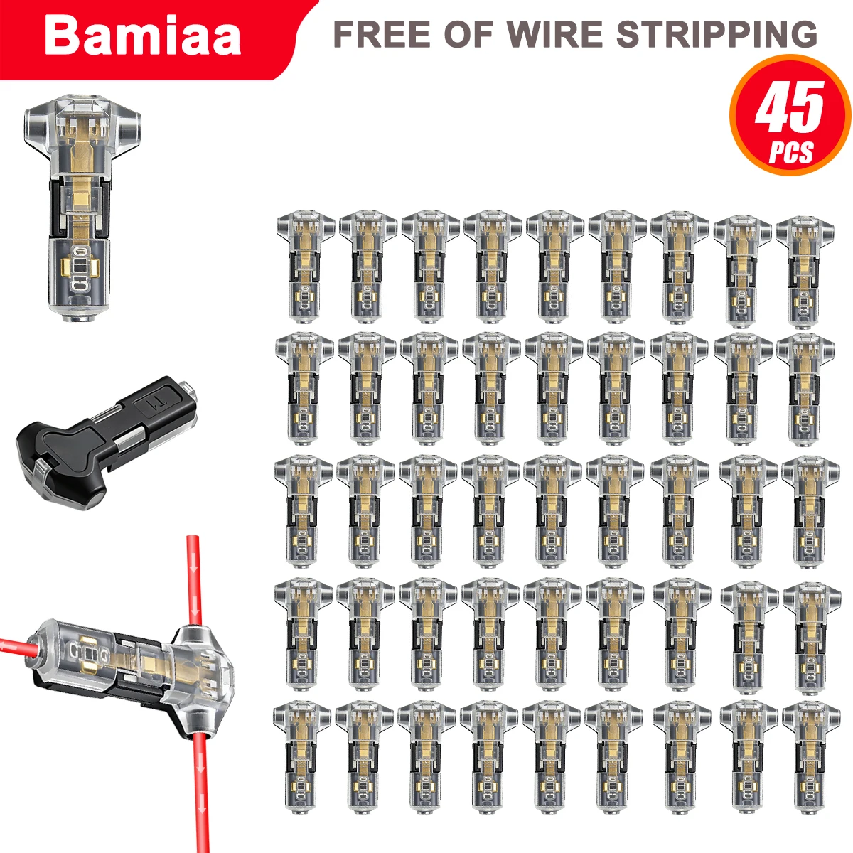 45/15pcs Set of T1 Quick-Connect Terminals, T-Type Wire Connectors, No Stripping or Soldering Required for DIY Wiring Projects.