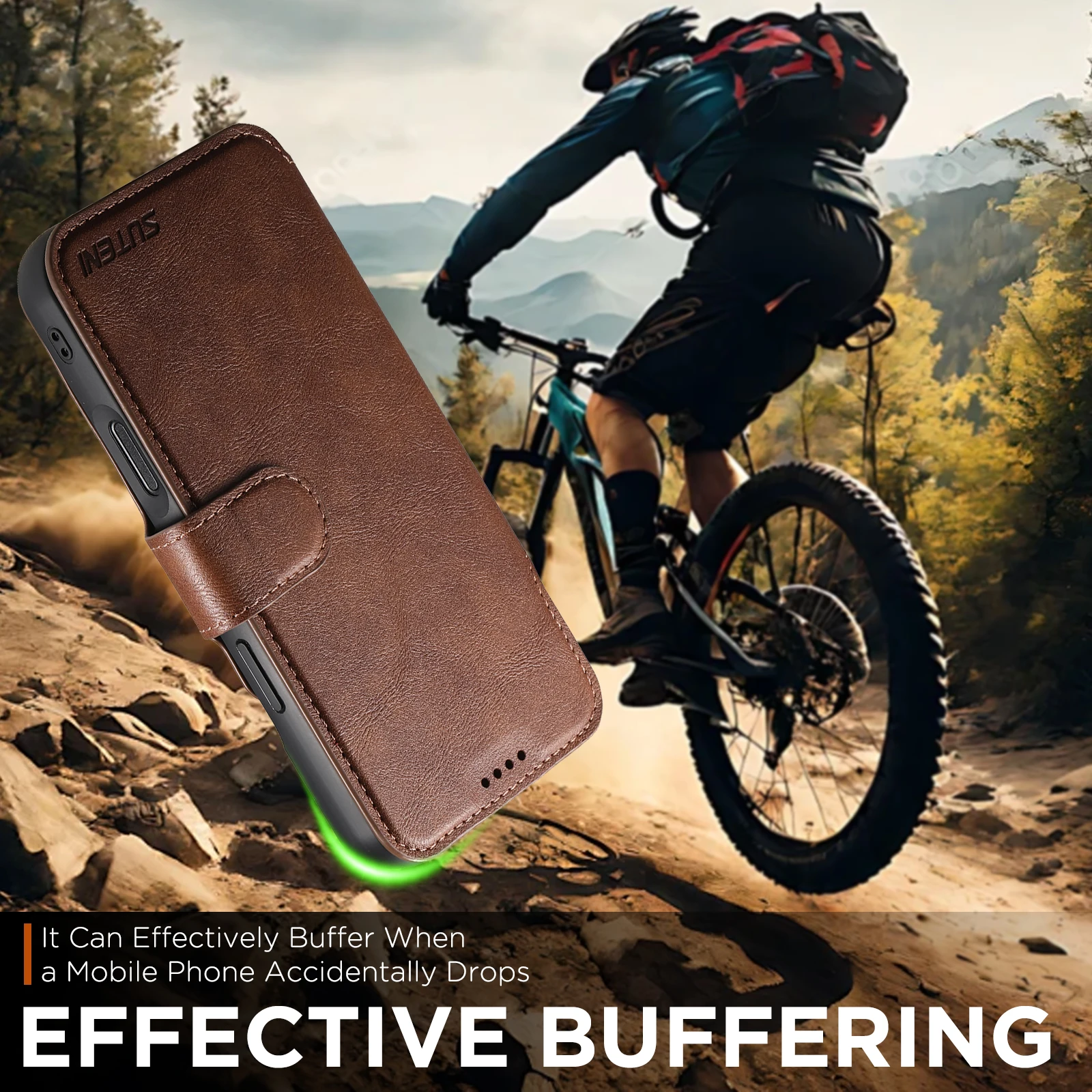 SUTENI Kunstleder Kabelloses Ladegerät Kartenhalter Ständer Brieftasche Magnetische Klapphülle Handyhülle für iPhone 18 Pro Max 17 16 15 14 – Detail 36