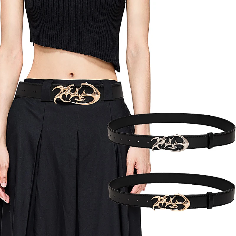 Women Special Shaped Smooth Buckle Pu Leather Y2k Trendy Cool Jeans Belt Casual Bussiness Belt Ideal Choice for Gifts