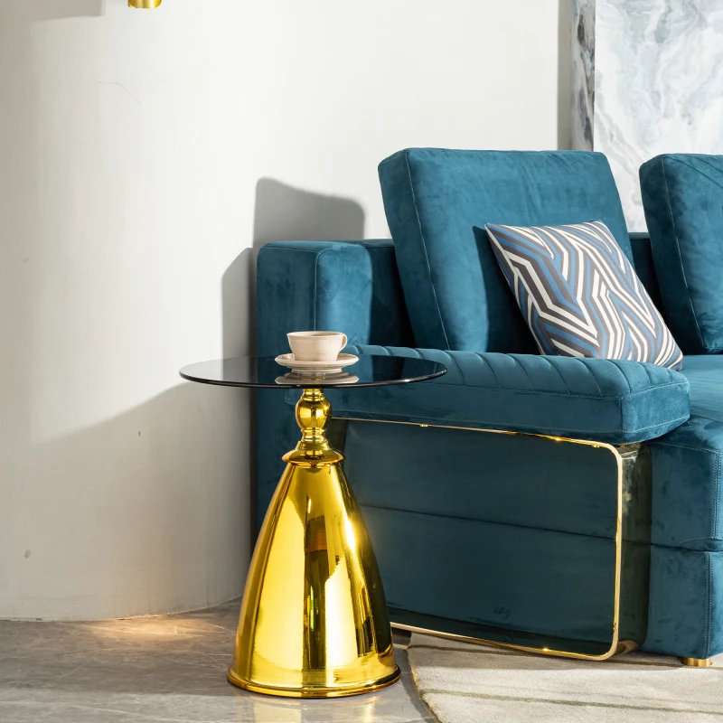 

Modern Gold Metal Side Table with Tempered Glass Top Stylish Round End Table for Living Room Bedroom functionality seamlessly