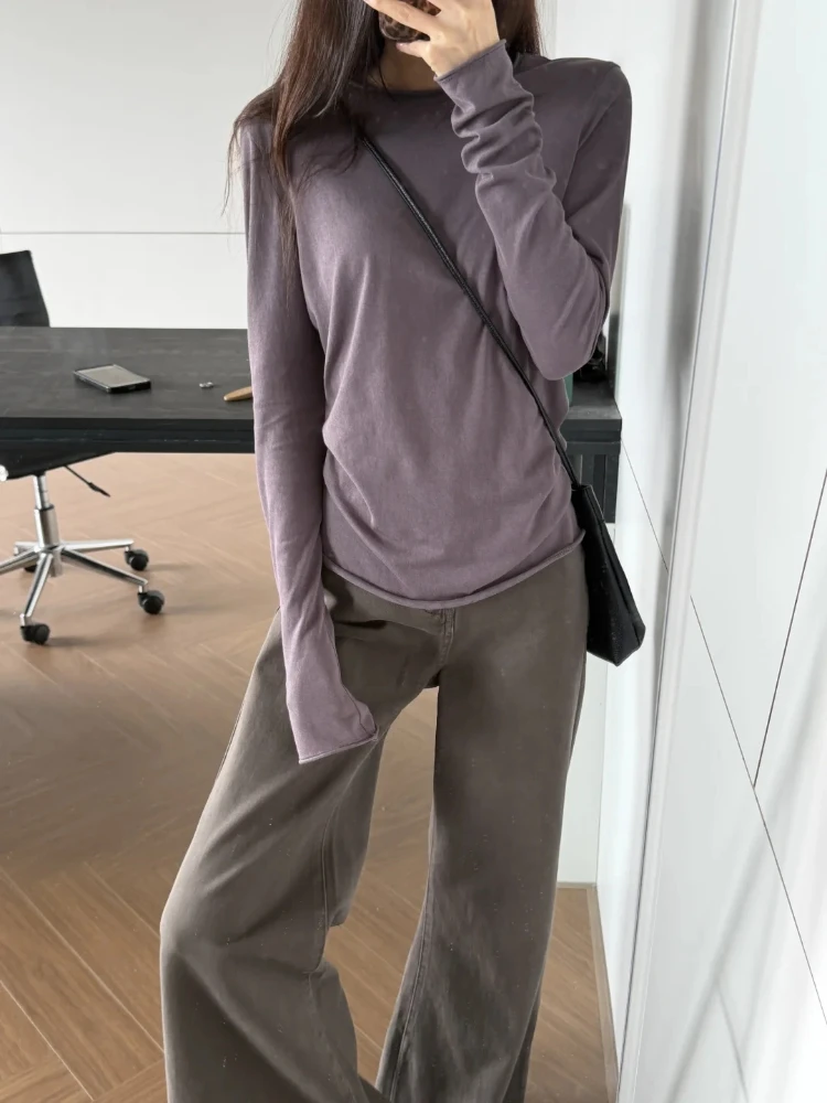 Slim Fit Long Sleeve Base Tee Women's Purple T-Shirt Autumn Inner Wear Casual Style Breathable Moisture Wicking UV Protection