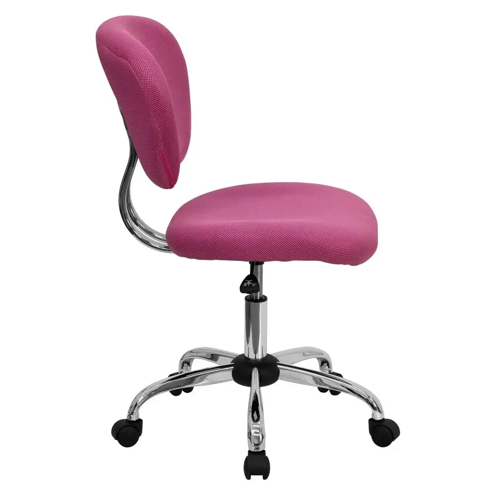 Pink Mesh Mid-Back Swivel Office Chair Chrome Base Contoured Seat 360 Swivel CAL 117 Foam Adjust Height 5-Star Dual-Wheel Base