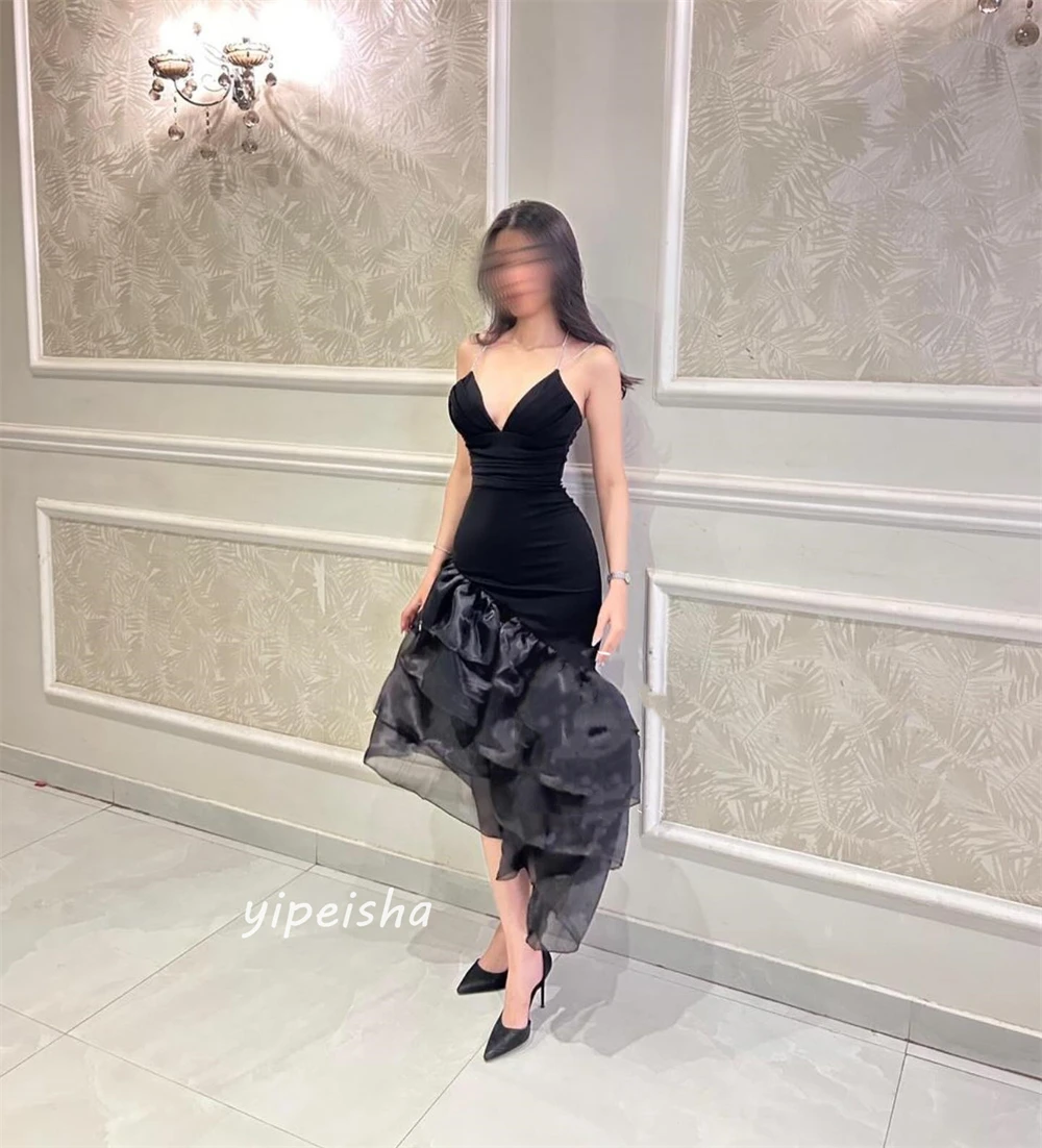 Customized Jiayigong s Tiered Draped Homecoming Sheath Spaghetti Strap Bespoke Occasion Gown Midi Dresses