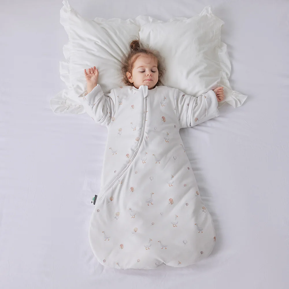 Sleeping Bag For Babies 0-24M Soft Cotton Breathable 2-Ways Zipper Cute Animal Print Baby Sleeping Bag With Removable Sleeves