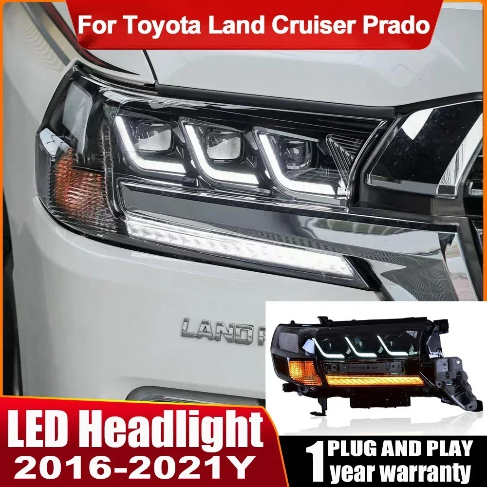 

Полные светодиодные фары для Toyota Prado 2016 2017 2018 2019 2020 202 Lander Cruise, динамический поворотный сигнал, DRL, светодиодные линзы, фары
