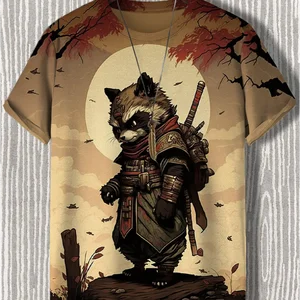 Men's T -shirt Japanese style samurai cat graphic printed graphics, short -sleeved casual t -shirt, extragrade outdoor clothes, tops-en 10 Main Sales Men's 3D Shirt - №7