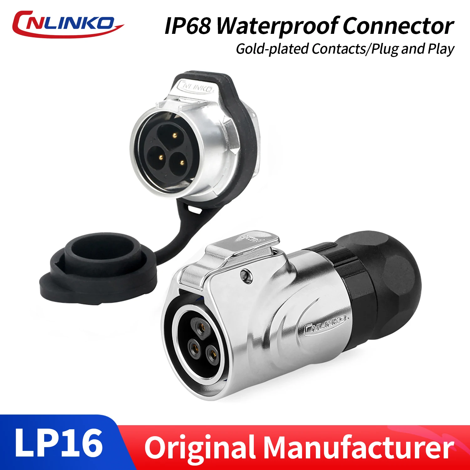 CNLINKO LP16 Metal Solder Reverse Mount Connector Waterproof 3Pin 10A/400V Single-hole Socket Plug for Medical & Audio Equipment