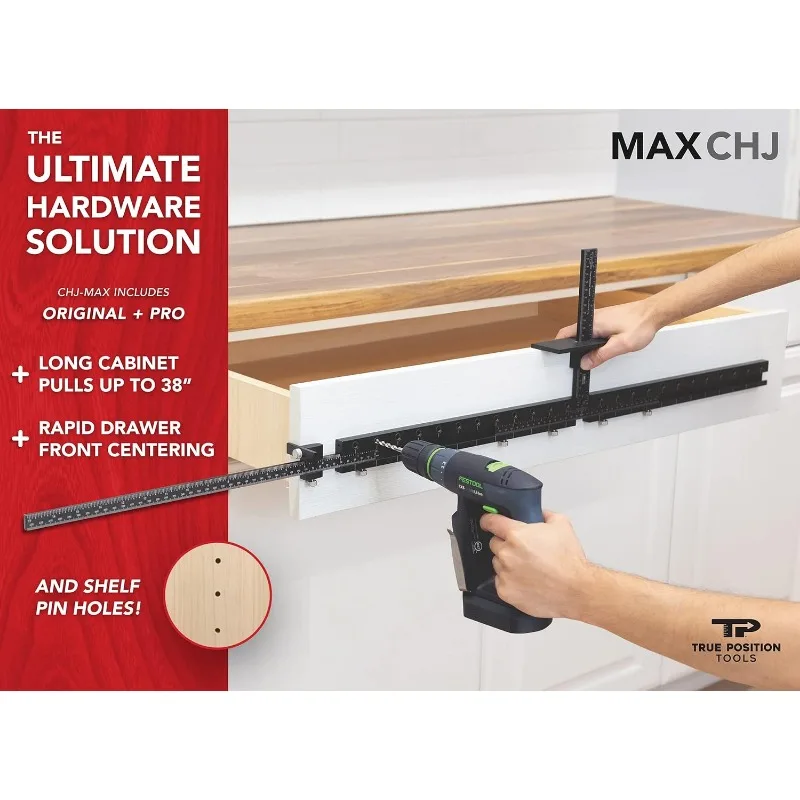 MAX Cabinet Hardware Jig installa tiranti lunghi e fori per perni dello scaffale realizzati negli stati uniti calibrati a mano da strumenti di posizione reale