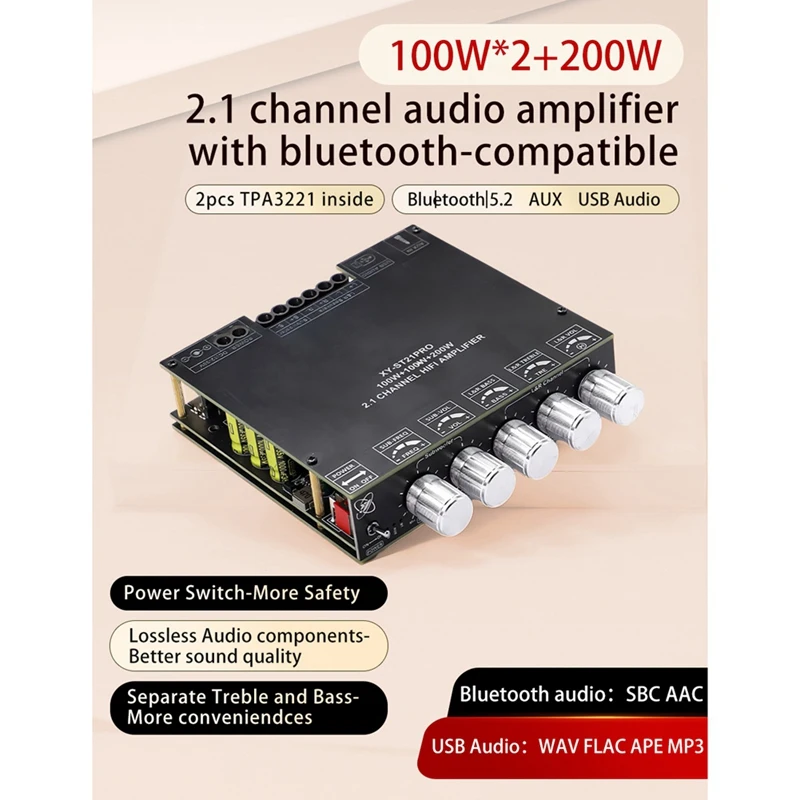【슈퍼딜】XY-ST21PRO 2.1 채널 블루투스 디지털 앰프 보드 100Wx2+200W 서브우퍼 앰프 보드 TPA3221 3116 초과
