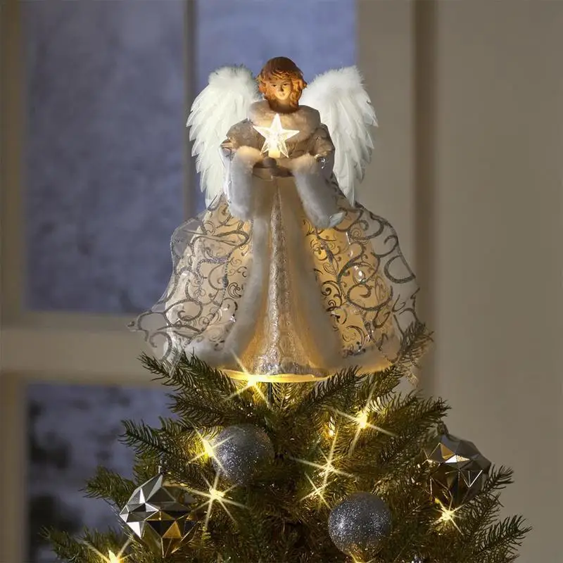 Christmas Tree Topper Angel Fairy with Lights Three-dimensional Christmas Tree Top Decoration Ornament Christmas Decoration