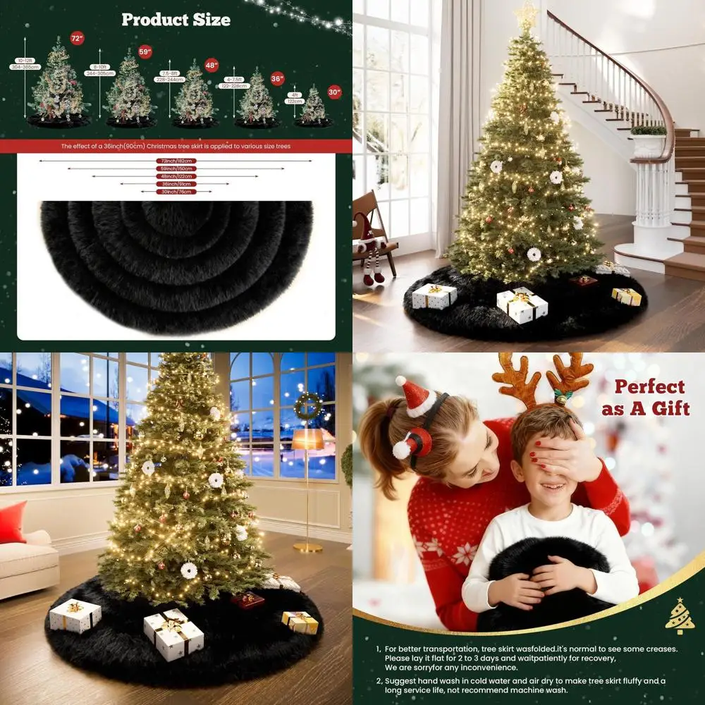 

Юбка для рождественской елки из черного шерсти с мехом, 60-дюймовая, для маленьких деревьев, украшение для праздничной вечеринки