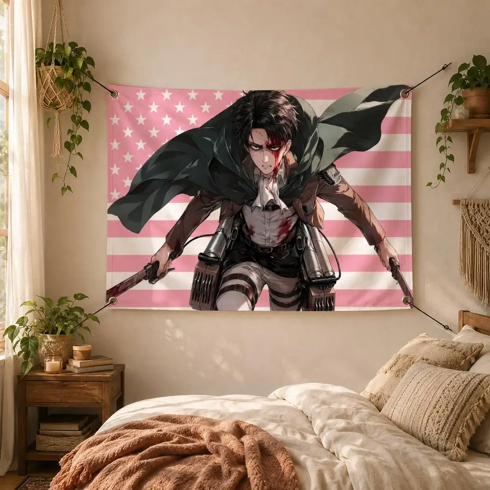 Action Anime L-Levi Ackerman Flags Decorative Flag Banner for Outdoor Garden Yard Camping Party Home Wall Hanging Decor