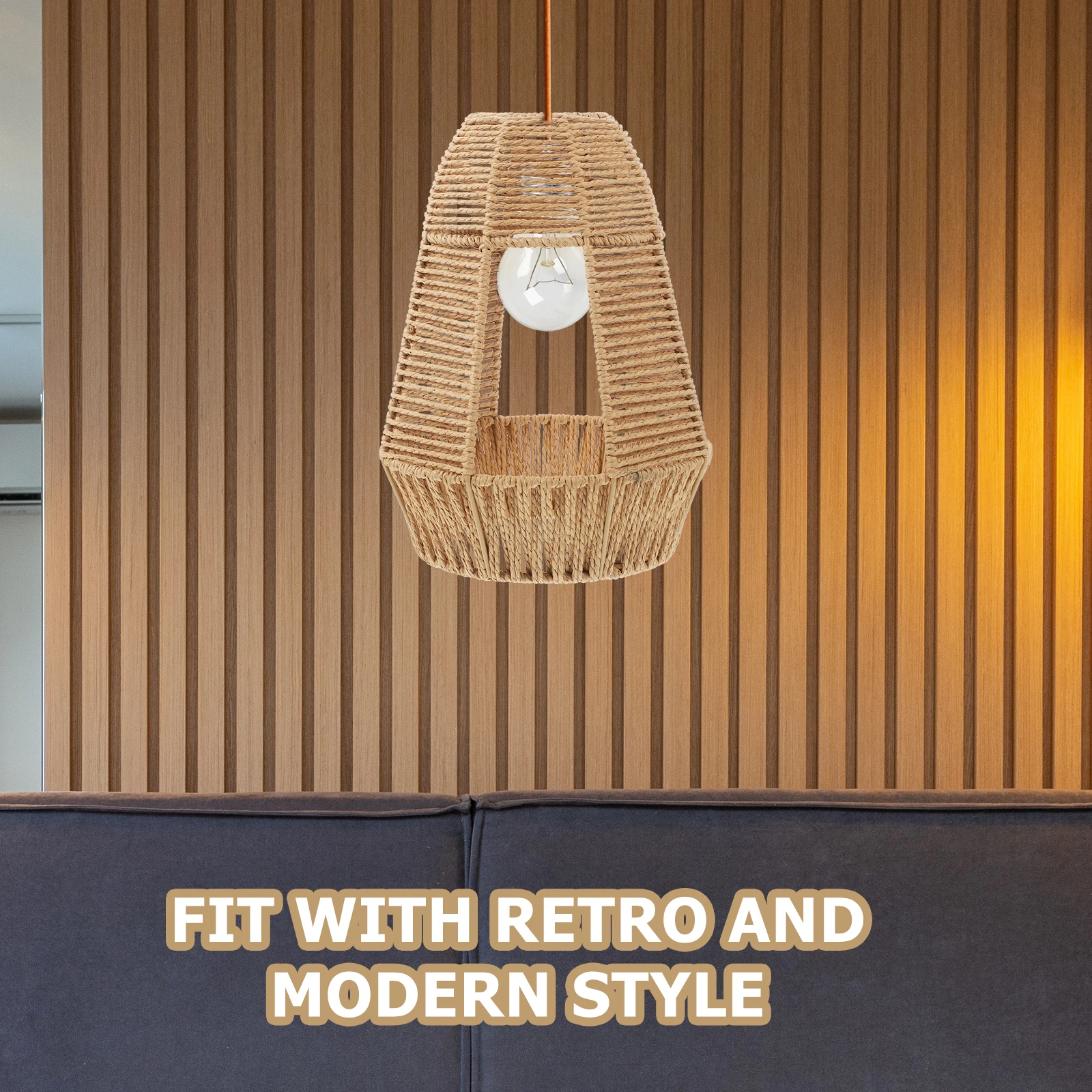 1pc Rustic Woven Lamp Shade Cover Replacement Ceiling Light Decorative Home Restaurant Bedroom Light Fixture Accessory