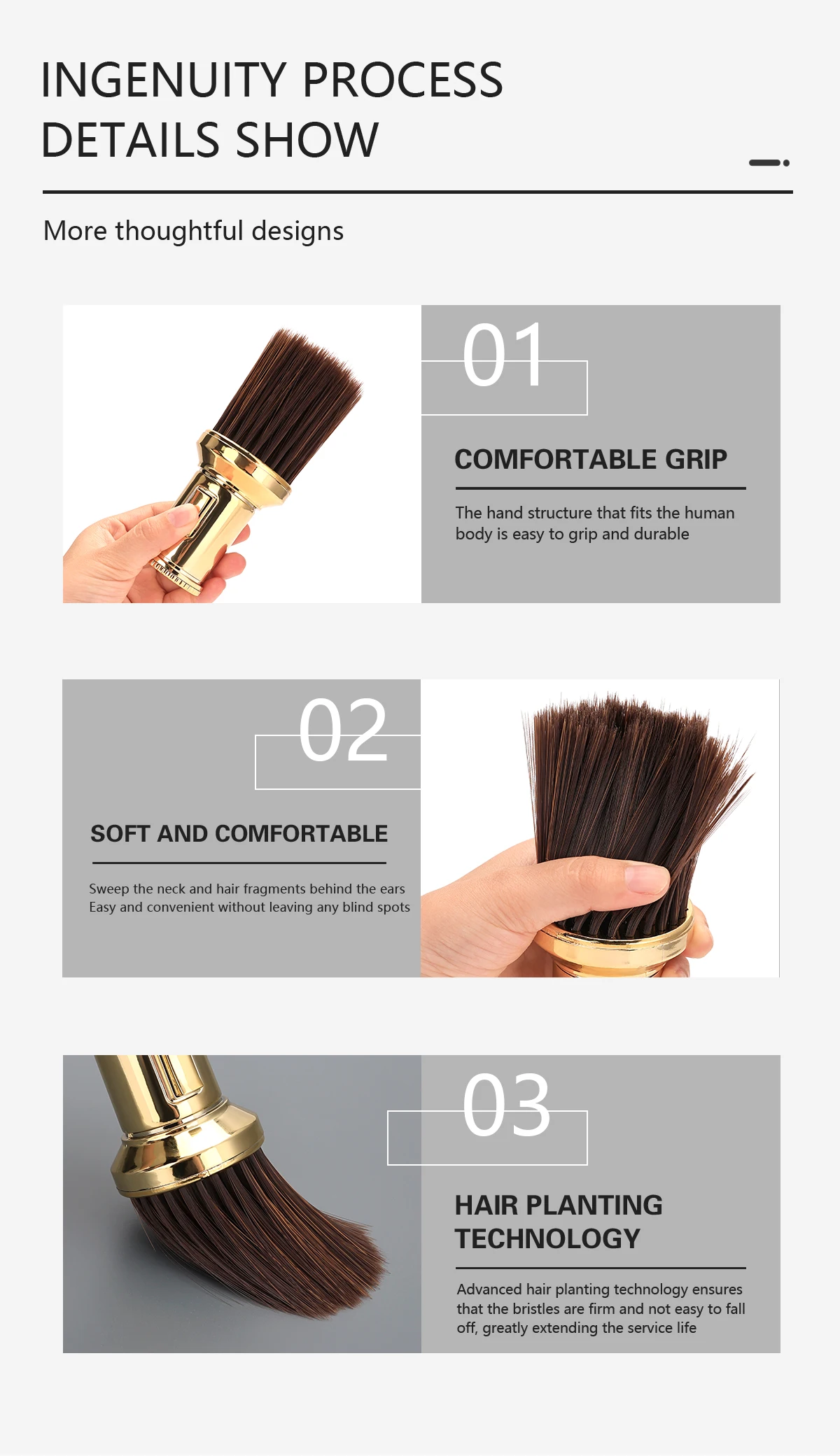 Professionelle Friseurbürste und Nacken-Staubwedel, weiche Wildschweinborsten, Haarschneide-Reinigungsbürste für Salon-Haarschneidemaschinen-Werkzeug (schwarz/weiß) – Detail 9