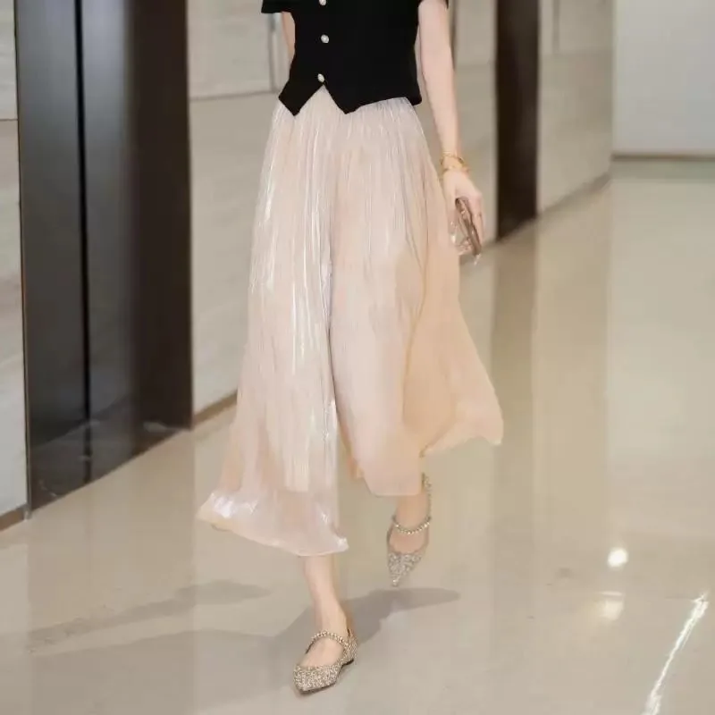 

Summer Stylish Pleated Skirt Pants for Women, Casual Comfortable Versatile Slimming Draped Capri Pants