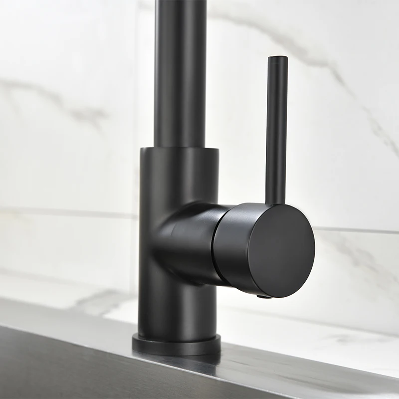 Kitchen Single Hole Sink Faucet Spring Pull-down Multifunctional Faucet Basin Deck Installation Faucet Matte Black